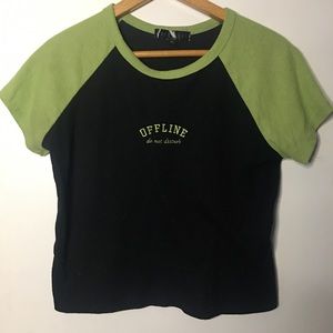 Black “Offline do not disturb” Green Short Sleeved Ribbed Shirt